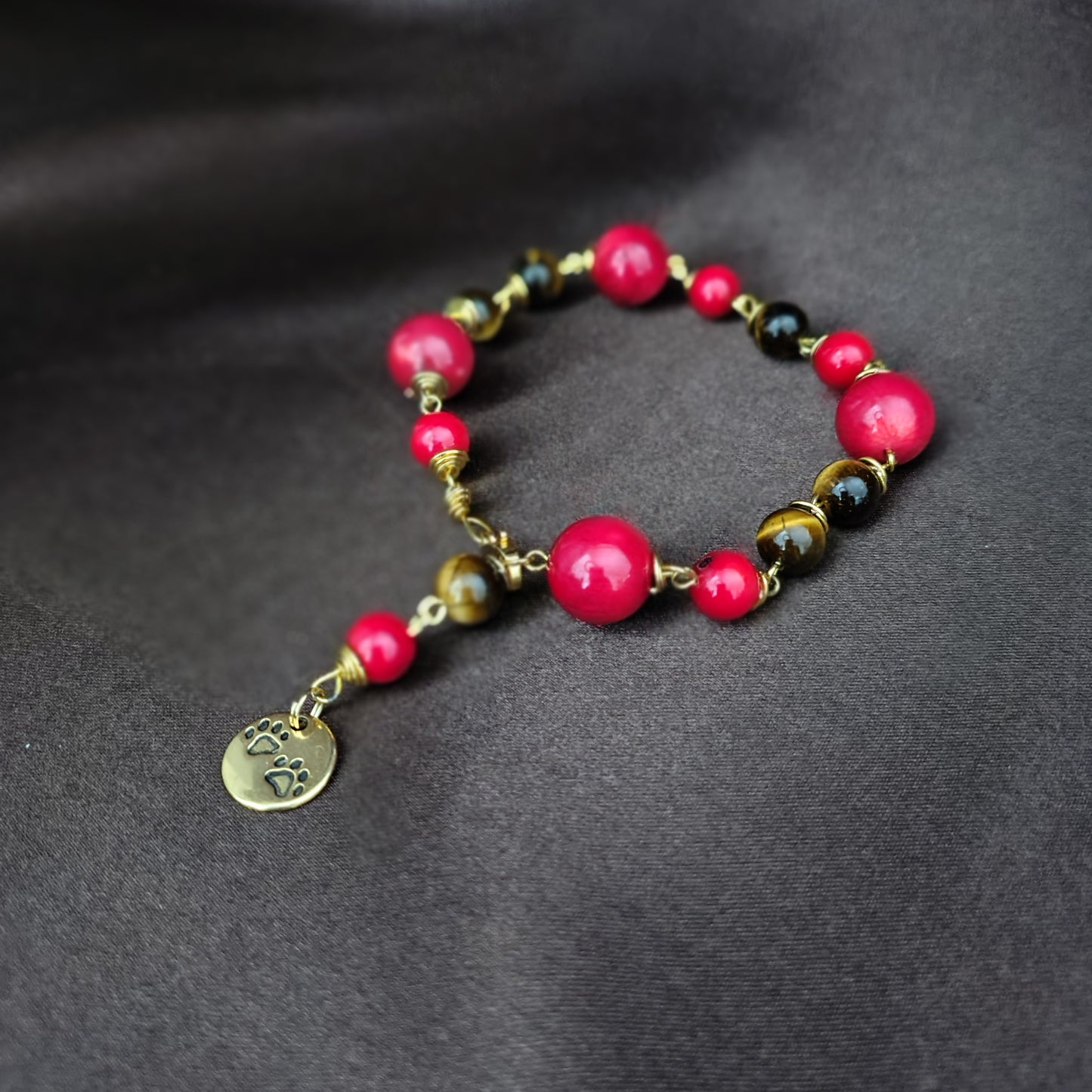 Bracciale "Cerchio di Forza e Affetto" in Occhio di Tigre e Corallo Rosso Bambù - Rif.25/33