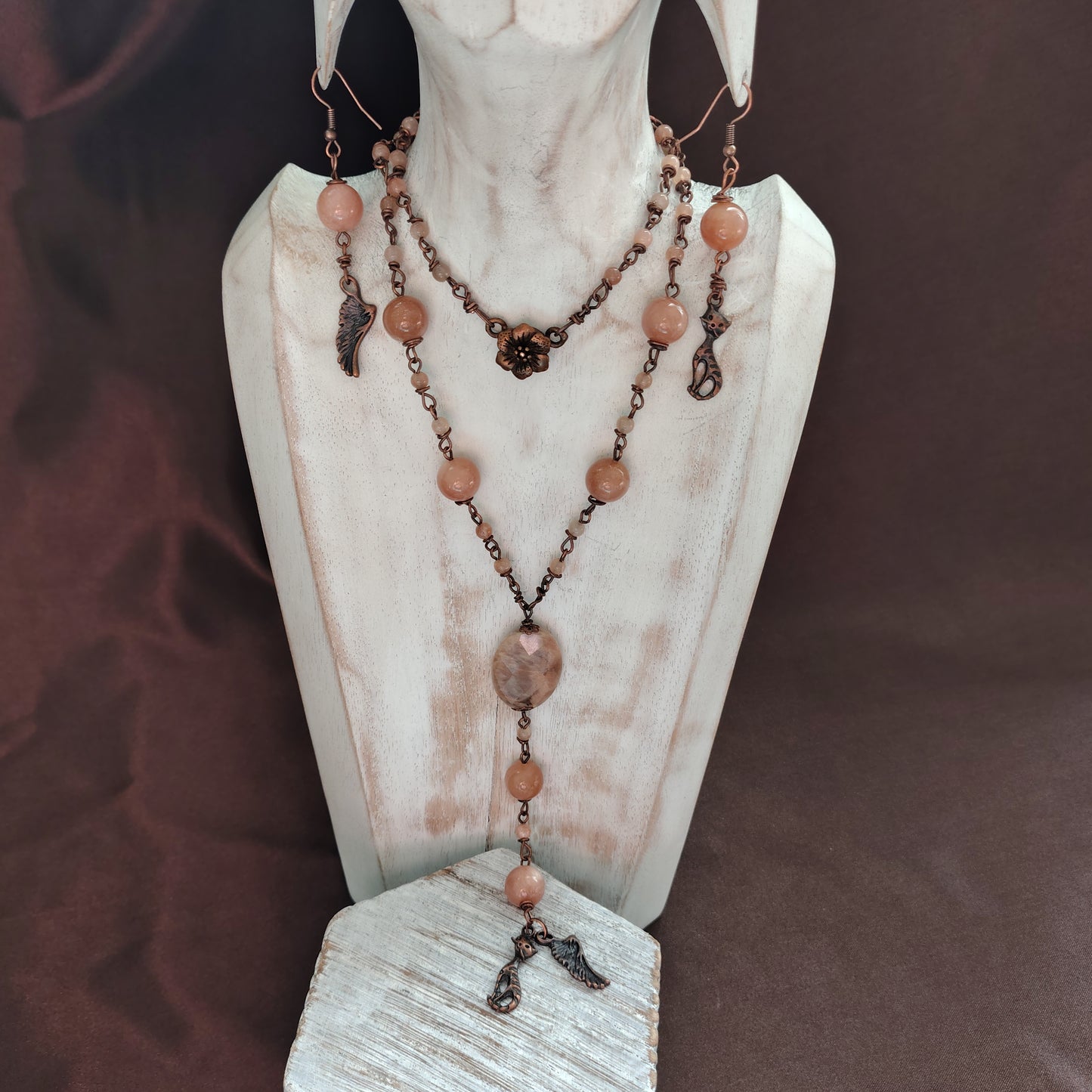 Parure Eterna Amicizia – Collana e Orecchini in Pietra di Luna e Rame Rif. 2025/40 1/2