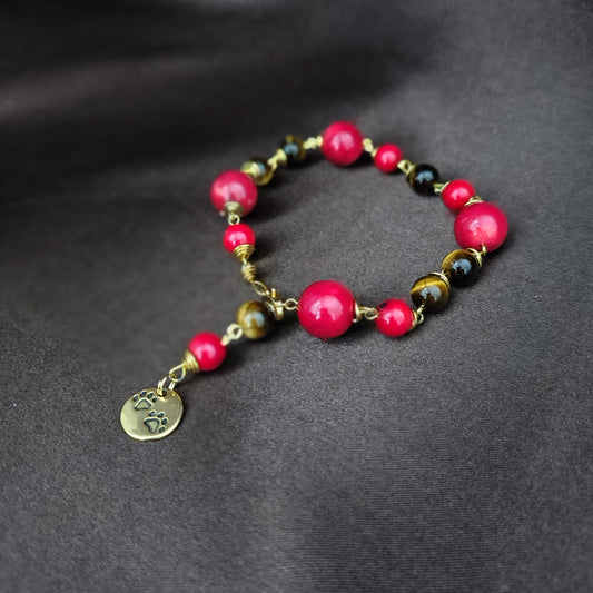 Bracciale "Cerchio di Forza e Affetto" in Occhio di Tigre e Corallo Rosso Bambù -  Rif.25/33
