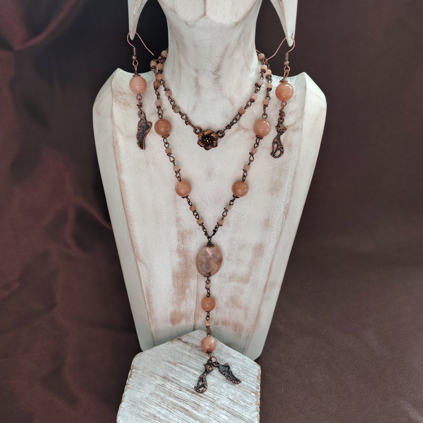 Parure Eterna Amicizia – Collana e Orecchini in Pietra di Luna e Rame Rif. 2025/40 1/2