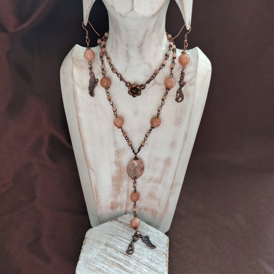 Parure Eterna Amicizia – Collana e Orecchini in Pietra di Luna e Rame Rif. 2025/40 1/2