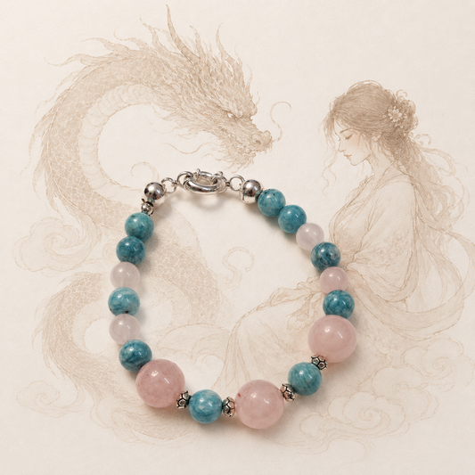 Bracciale in amazzonite e quarzo rosa